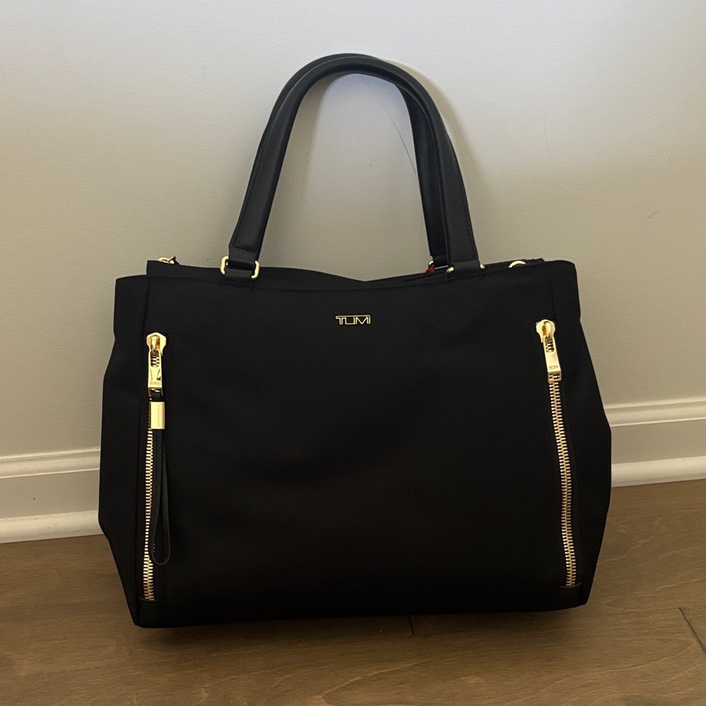 Tumi Black Tote with Gold Hardware